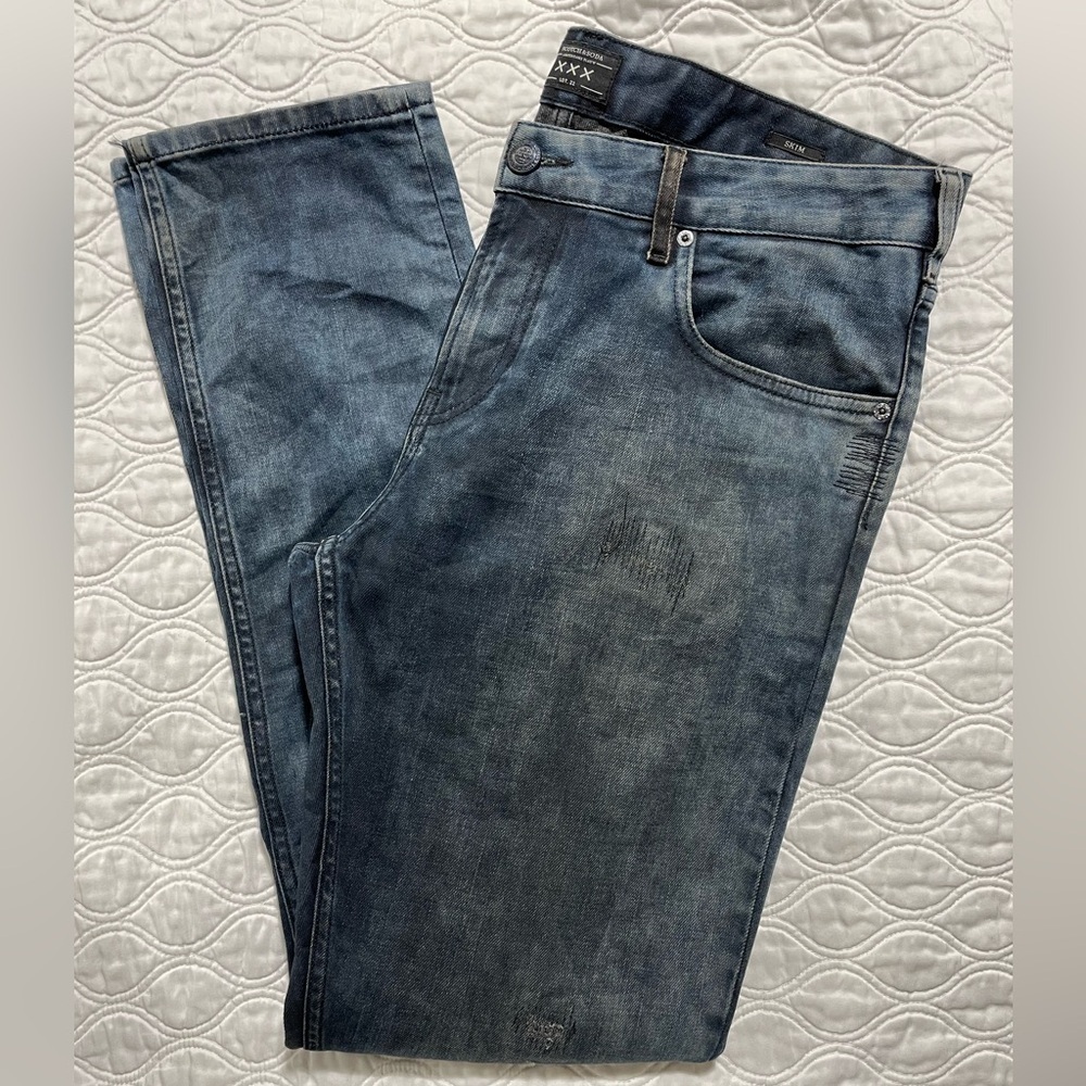 UC- SCOTCH & SODA Skim Jeans Men's W36L34 Skinny Fit Distressed Stretchy Ripped